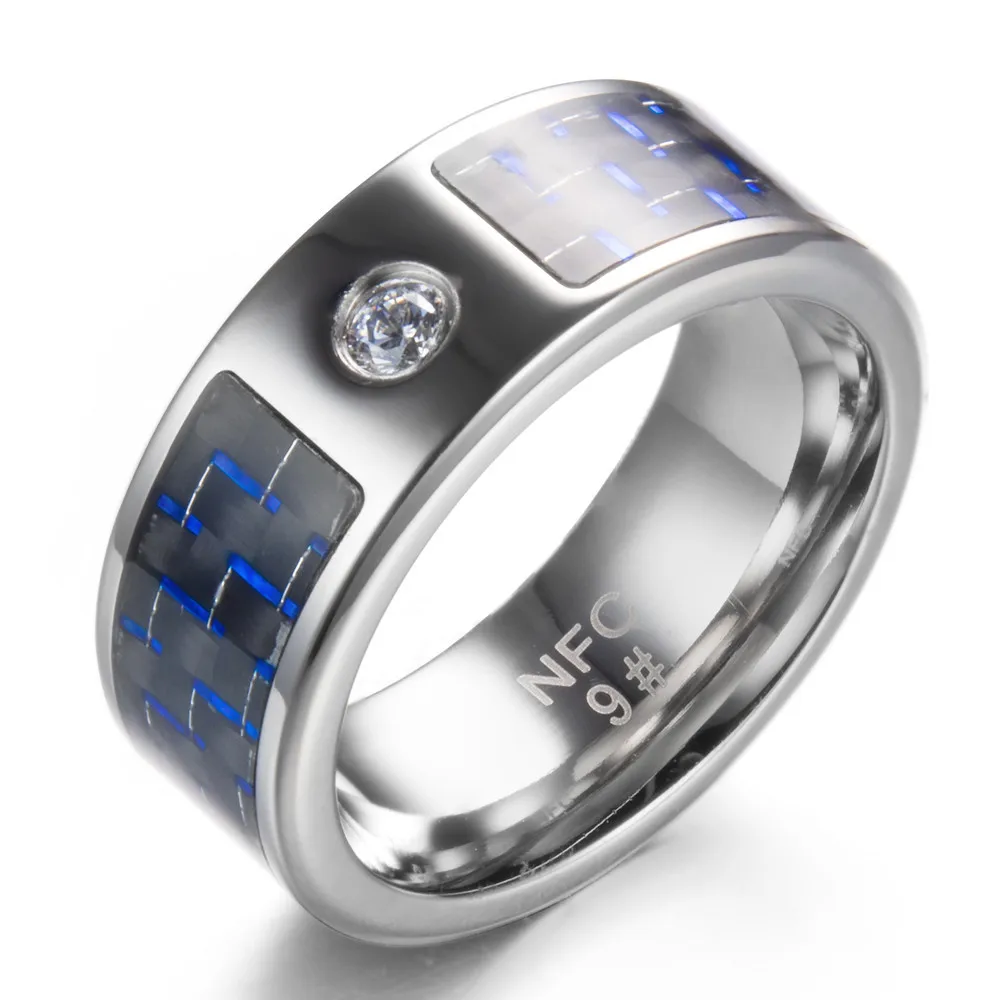 

NFC Smart ring Male ring Digital intelligent Ring For Female Blue carbon fiber Titanium steel ring Wholesale