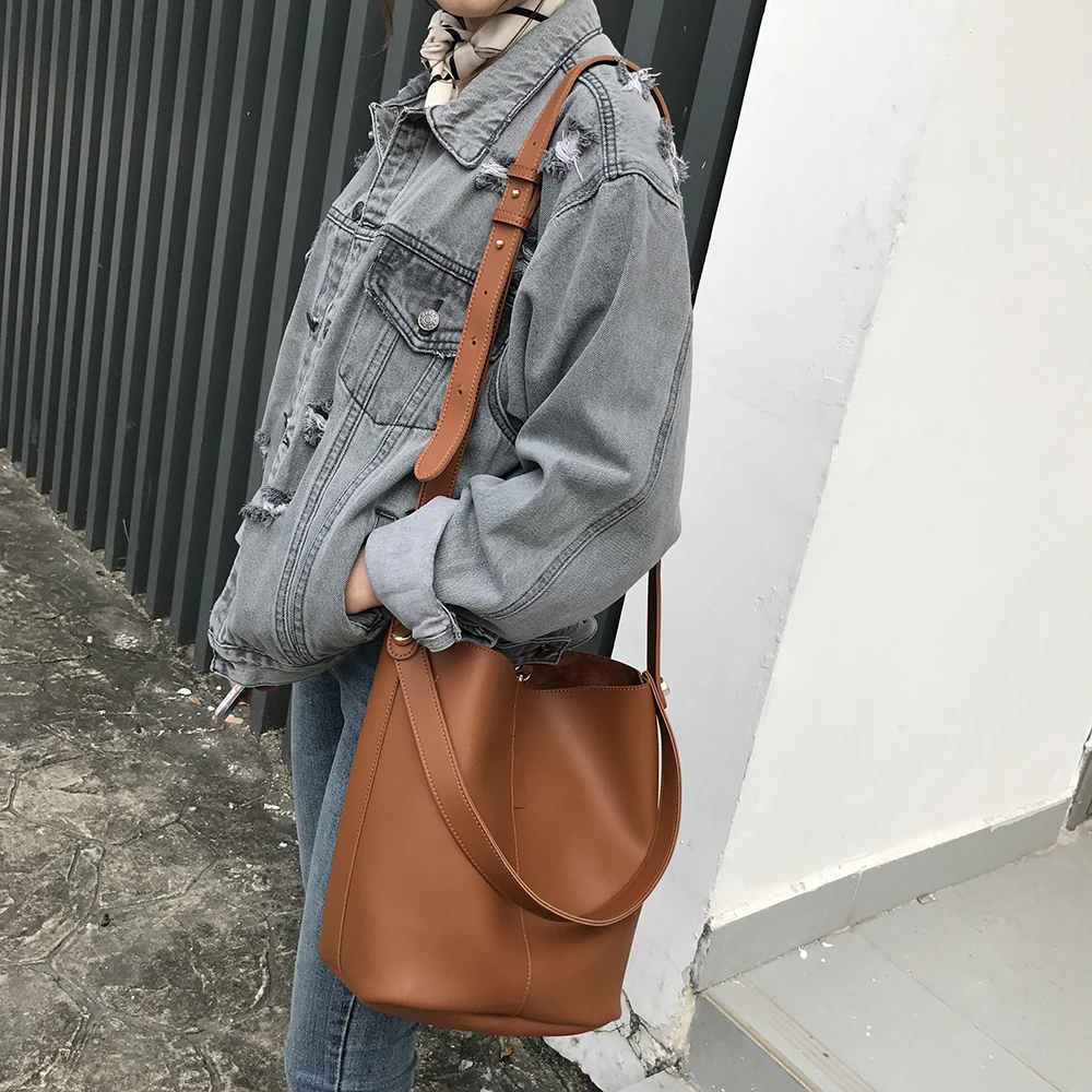 

Fashion women's all-match bucket bag one shoulder women's handbags simple style office lady's handbag pu leather g-5985Q