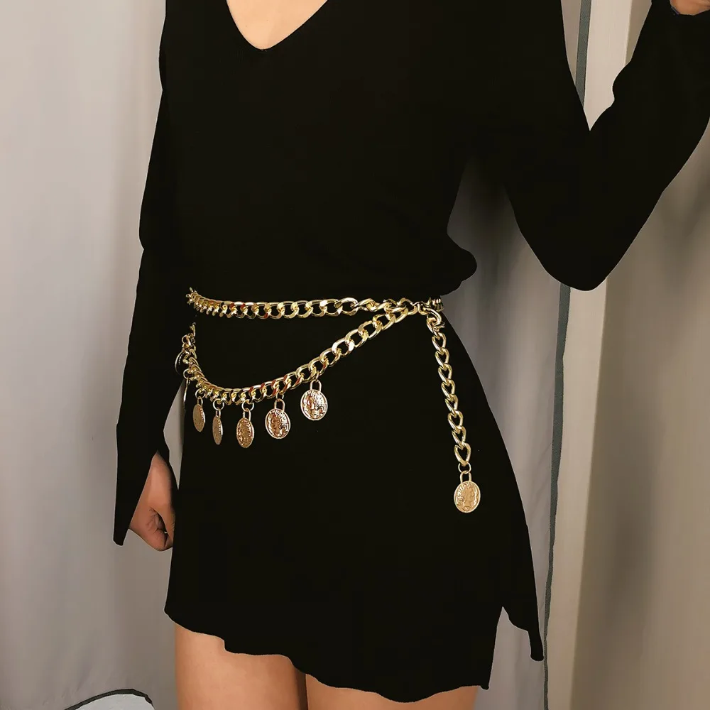 

Gold Retro Coins Waist Belly Chain Vintage Pendant Tassel Body Chain Jewelry For Women Sexy Bikini Feminine Queen Party Bijoux