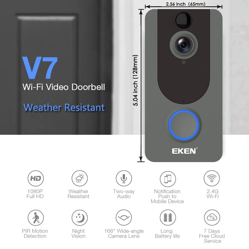 Eken V7 1080P смарт WiFi видео дверной звонок камера визуальный домофон с колокольчиком IP дверной звонок беспроводная домашняя камера безопасности