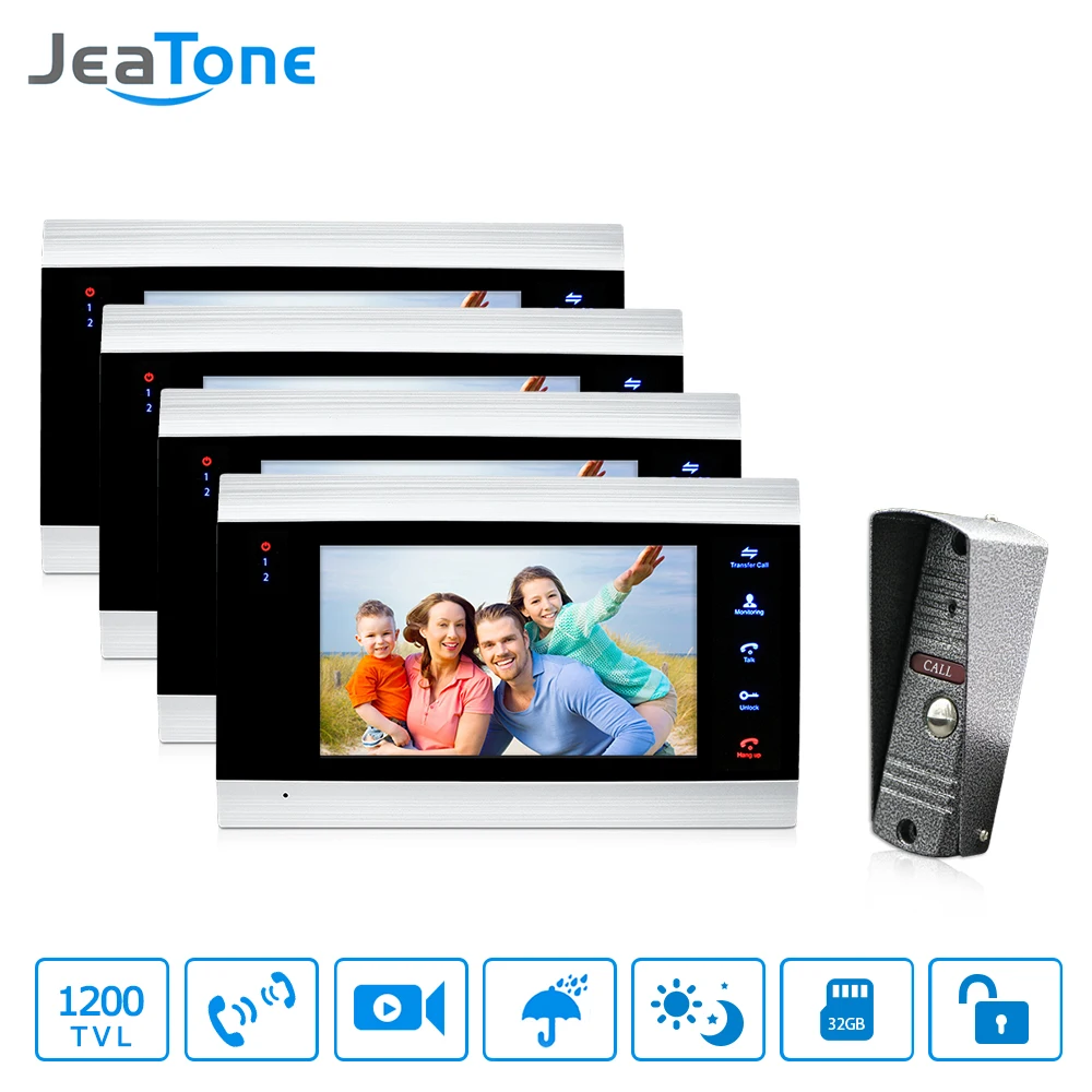 1 to 4 Video Door Phone Intercom System 7'' Monitor doorbell intercom phone Intercom Waterproof Security Home Protection System 1 to 4 Video Door Phone Intercom System 7'' Monitor doorbell intercom phone Intercom Waterproof Security Home Protection System