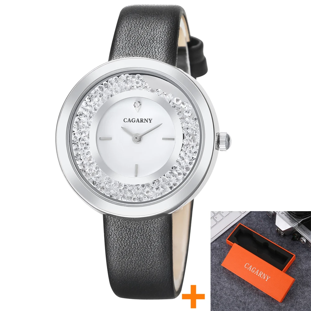 

Cagarny Top Brand Fashion Ladies Watches Leather Female Quartz Watch Women Thin Casual Strap Watch Reloj Mujer Shining Crystal