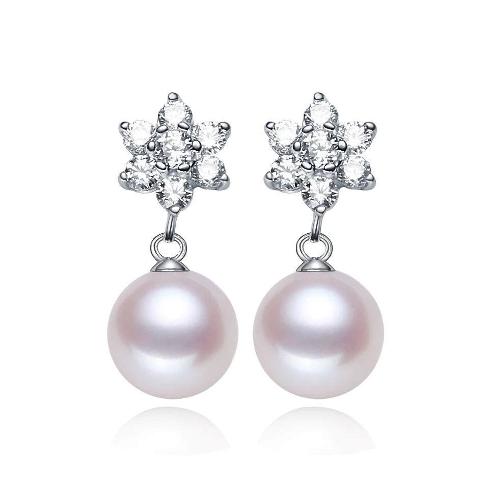Eternal wedding Women Gift word 925 Sterling silver real Snow Flower round pearl font b earrings