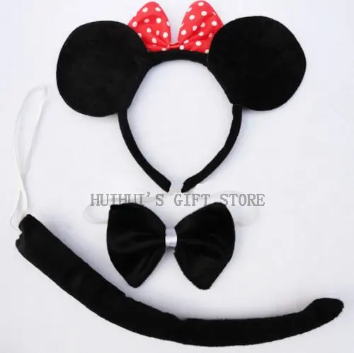 Животного Minnie Mouse Ear HEADBAND комплект повязка на голову галстук-бабочка хвост детский день рождения подарок