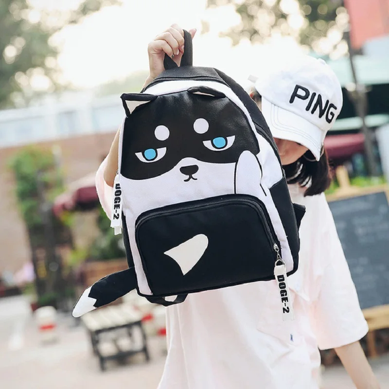Cute Cat school bag Designer Harajuku Printing Cat Ear Black White