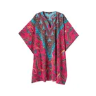 Save 2.4 on European Plus size colorful contrast color printing half BOHO batwing sleeve v-neck tropical beach mini loose floral dress