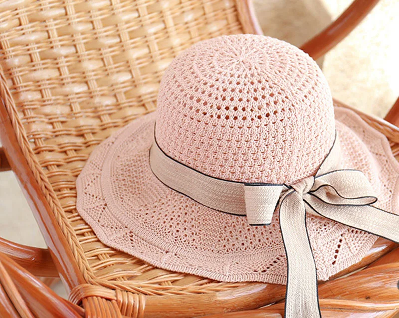 Женская модная шляпа от солнца, милая элегантная винтажная Складная Солнцезащитная пляжная вязаная шапка с широкими полями, летние трендовые аксессуары