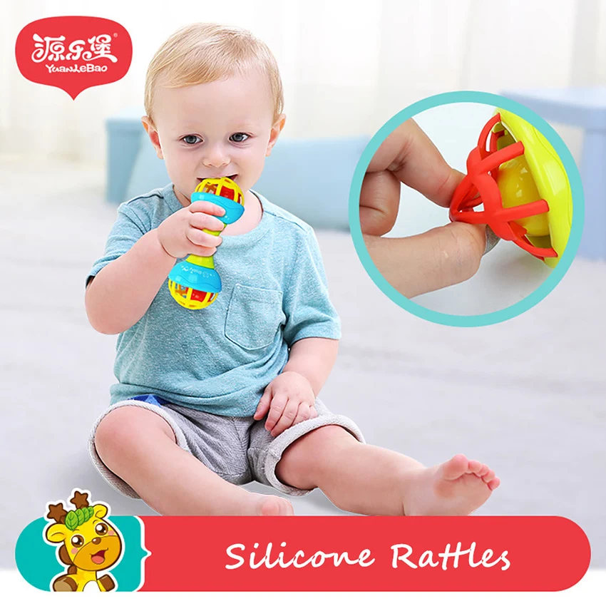 Yuanlebao Silicone Dumbbells Rattles Shaking Bells Early Development