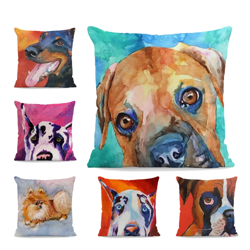

Fashion Beagle Puppies Color Graffiti Cushion Case Dalmatian Pomeranian Doberman Pincers Pillow Cover 45Cm Peach Skin Decor Room