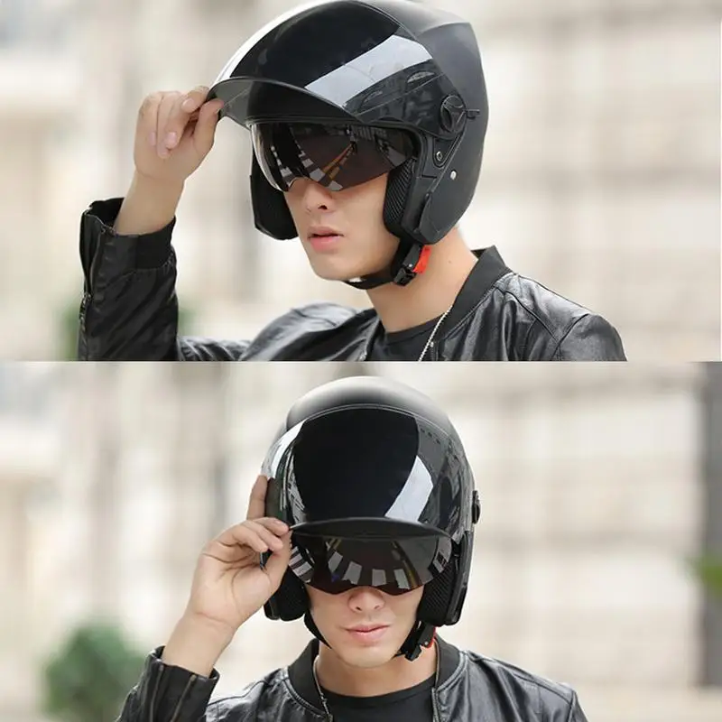 

Motorcycle Helmet Male Electric Car Helmet Female Cute Four Seasons Anti-fog Half-covered Helmet For Sub-black Lens Version