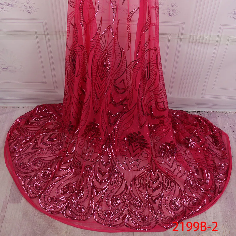 

Wine Color African Tulle Lace Fabric High Quality African Lace Fabric With Sequins Lace Material For Bridal Dress AMY2199B-2