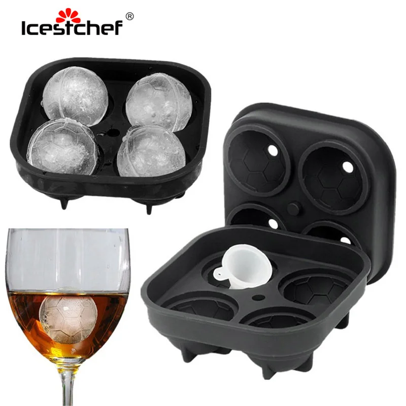 

ICESTCHEF 4 Holes Football Ice Ball Silicone Ice Ball Mold For Whiskey Creative Ice Mold With Funnel Food Grade Bar Party Tools