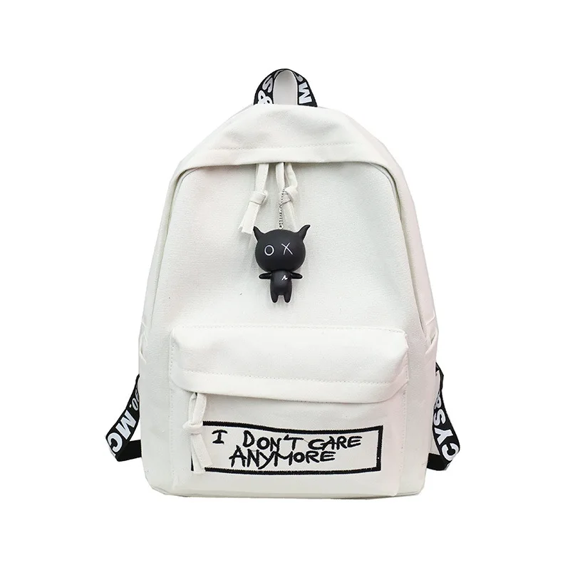 Модные холщовые женские рюкзаки кукольный кулон Женская дорожная сумка через плечо школьные сумки для девочек-подростков Harajuku рюкзак Mochila - Цвет: White