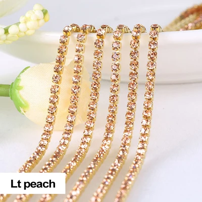 3yards/piece 17colors glass crystal Rhinestones chain, Gold bottom sew on Cup Chains For diy Sewing Clothes Accessories 