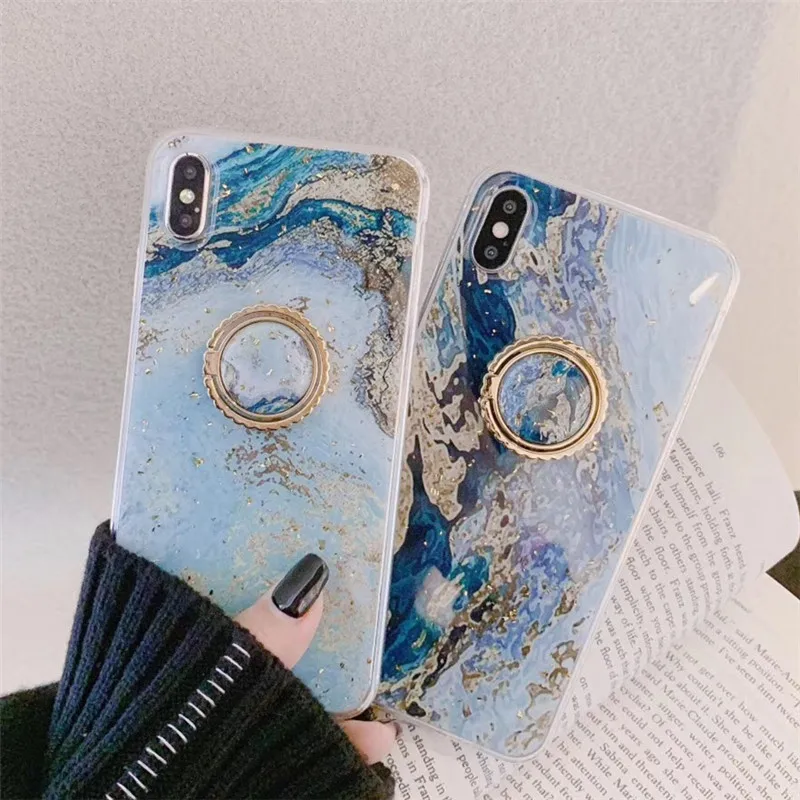 

Bling Sequins reef with finger Ring Stand soft phone Case For iPhone 8 plus 6 6S 7 Plus XR cover XS Max X S phone fundas Coque