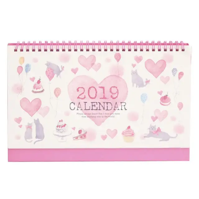 1pcs Cute Pink Cat Lovely Heart Desk Calendar Desktop Calendar