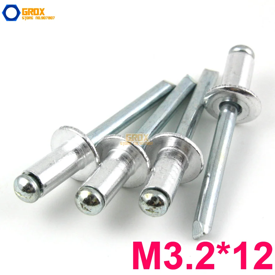 200 Pieces M3.2*12 Aluminum Blind Rivet Pop Rivet Dome Head Open Endin