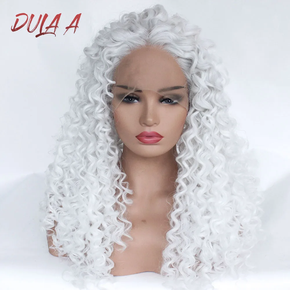 

Dula A Free Shipping Afro Curly Wigs White Color Heat Resistant Fiber Hair Wigs Kinky Curly Synthetic Lace Front Wig In Stock