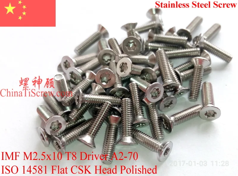 

Stainless Steel Screws M2.5x10 Torx T8 ISO 14581 Flat Head A2-70 Polished ROHS 100 pcs
