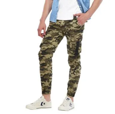 

2018 New Men Fashion Japanese Camo Overalls Middle Waist Long Pencil Pants Slim Elastic Large Size Camouflage Casual Pants
