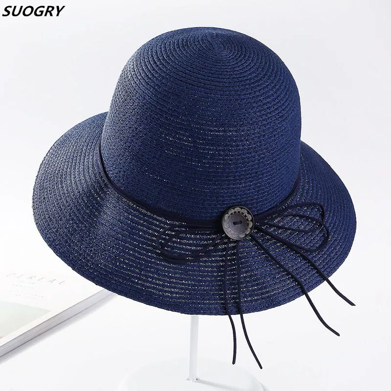 High Quality Women Sun Hat Summer Straw Caps Fashion Lady Big Fedoras Hats With Button Paper 5