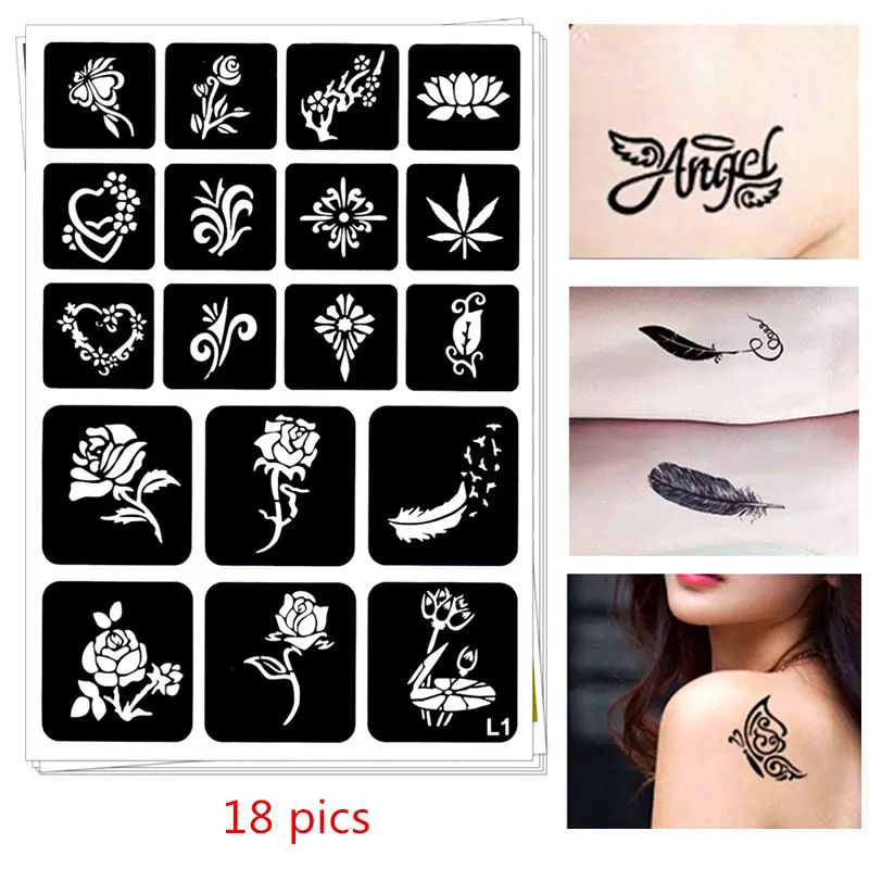 18 صورة تاتو حنة الإستنسل DIY Jagua الرسم قوالب البخاخة موقع قران الجسم الفن صغيرة فلاش الوشم استنسل C20 18 صورة تاتو حنة الإستنسل DIY Jagua الرسم قوالب البخاخة موقع قران الجسم الفن صغيرة فلاش الوشم استنسل C20