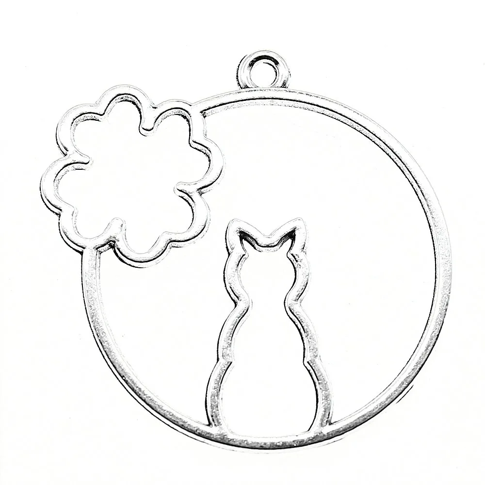 

3pcs Cat Setting Uv Resin Charm Cat Flower Shape Metal Frame Pendant Flower Cat Shape Metal Frame Charms 41x43mm