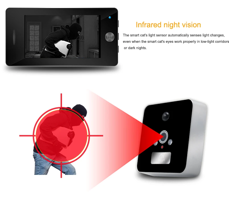 4,3 дюймов HD цифровой дверной глазок камера светодиодный ночного видения обнаружения движения