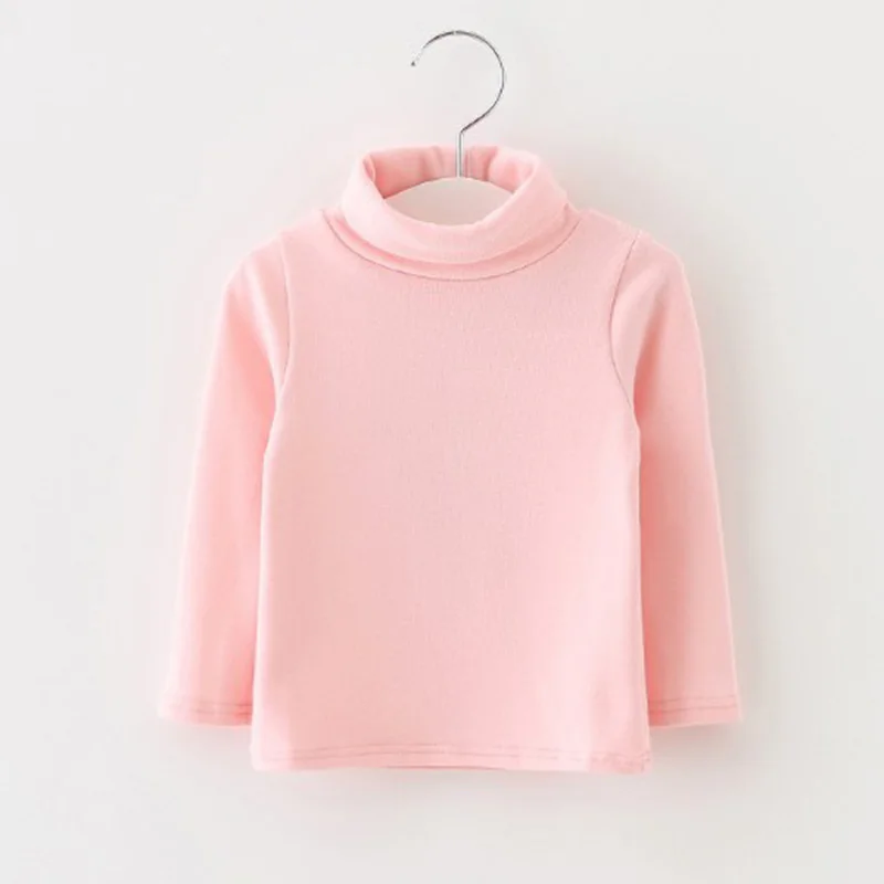 Новая футболка с длинными рукавами и высоким воротником для маленьких девочек, базовые хлопковые топы на зиму и осень, 88 - Цвет: pink 86