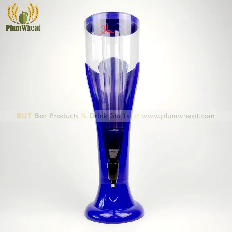 

3 Liters Blue Clover Pattern Beer Tower Dispenser with Ice Tube BT13