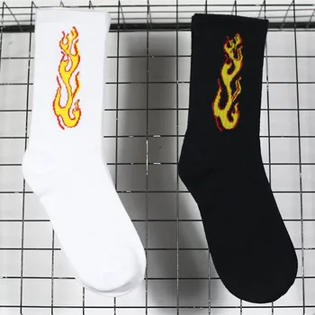 

Men Fashion Hip Hop Hit Color On Fire Crew Socks Red Flame Blaze Power Torch Hot Warmth Street Skateboard Cotton Long Socks