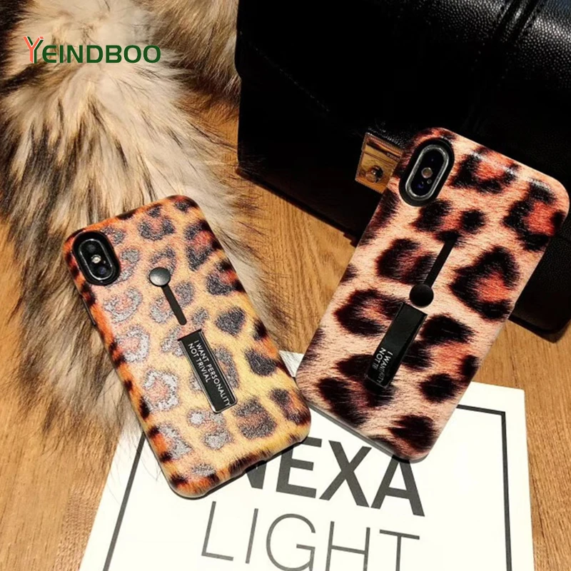 

Fashion Leopard print Phone Case For iphone XS Max XR X Case Hide Ring Stand For iPhone 7 8 6 6s Plus TPU + Hard PC Back Cover