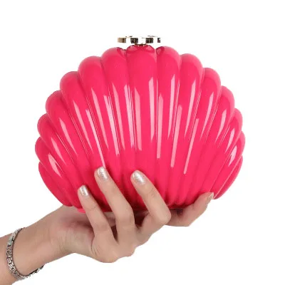 

2019 New Ladies Temperament Acrylic Shell Shape Party Wedding Bag Button Clutch Bag Cute Multicolor