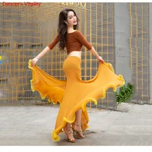 Новая мода 3 шт женское платье с длинным рукавом для восточных танцев костюм для соревнований танец живота кофе