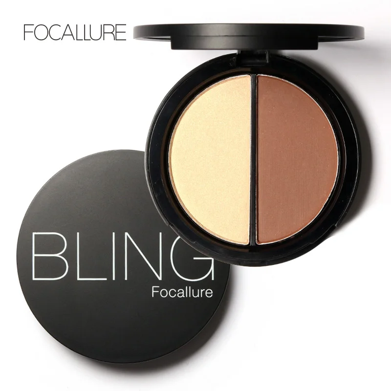 FOCALLURE Pro Makeup Face Highlighter & Bronzer Press Powder Two color