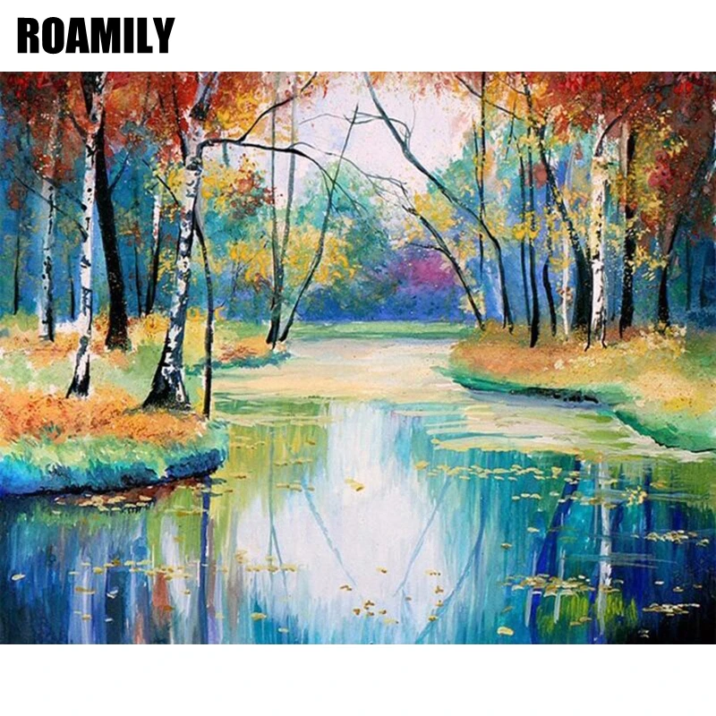 

ROAMILY,Diamond Painting,Nature Diamond Embroidery Sale,Scenic Picture By Rhinestones,Full Drill Embroidered With Rhinestones