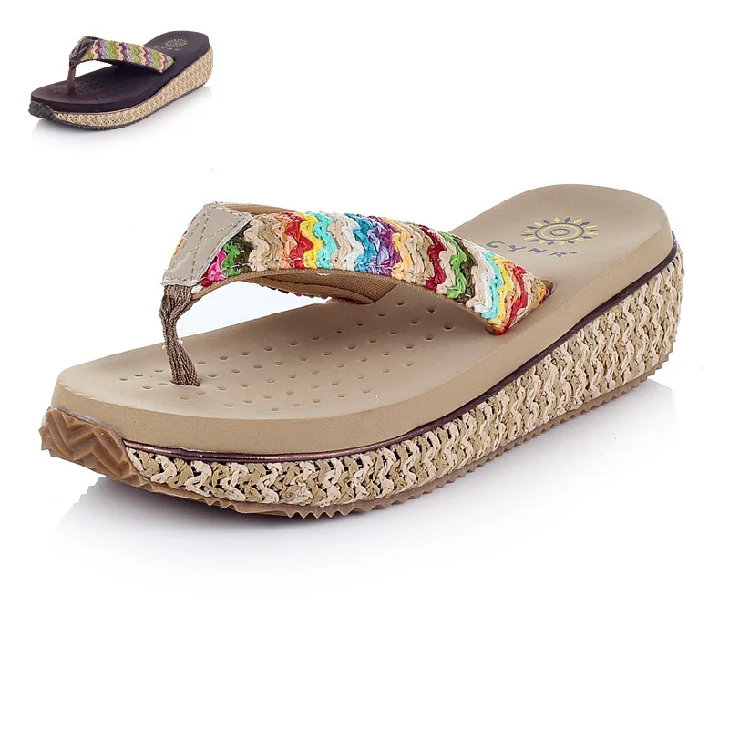 Bohemian Cane Sandals Summer Wedged Platform 2015 New Brand Gladiator font b Women b font Shoes