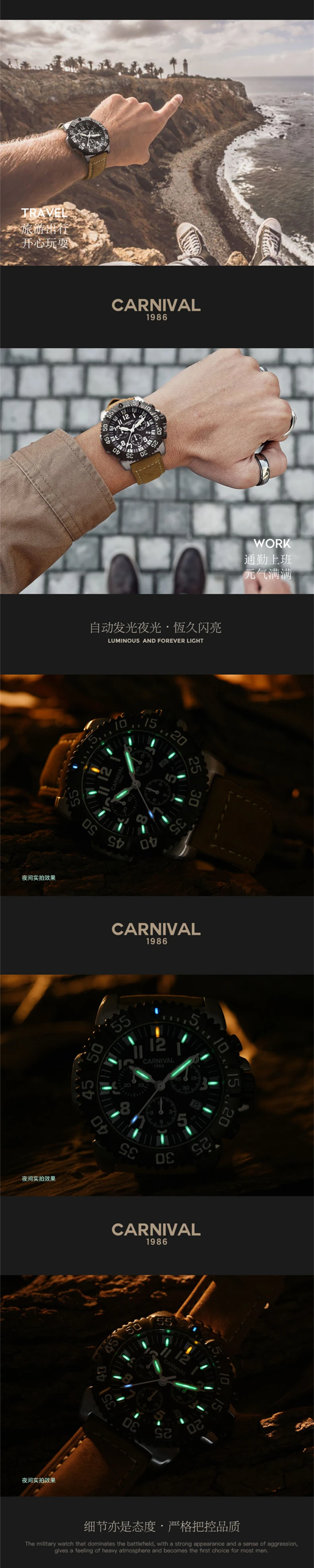 Карнавал T25 Тритий часы для мужчин Спорт дайвер хронограф для мужчин s часы лучший бренд класса люкс часы кварцевые наручные часы relogio masculino