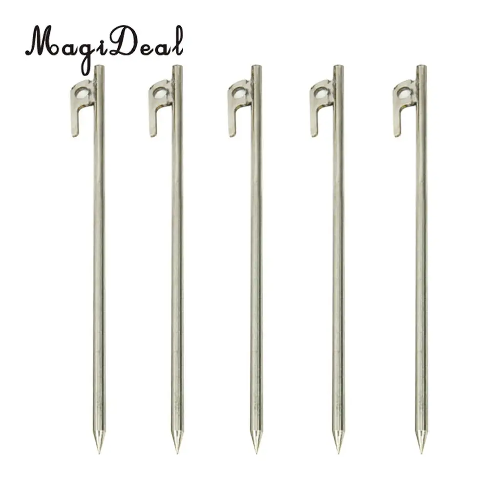 MagiDeal 5Pcs Heavy Duty 304 Stainless Steel Camping Awning Tent Stake Peg for Anchoring Tent Tarps Landscaping Garden Plants