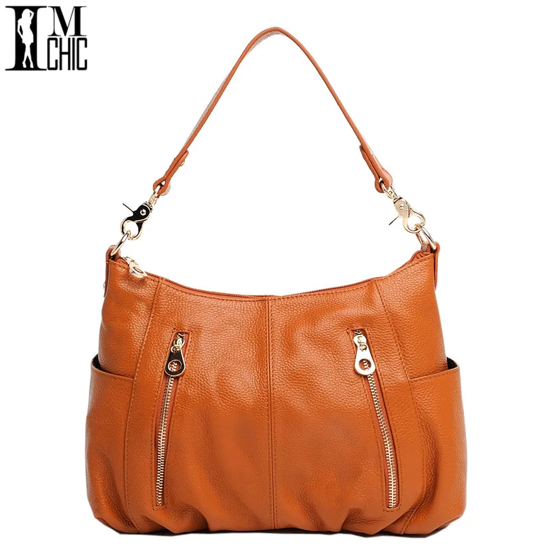 IMCHIC 2017 Women Shoulder Bags Genuine Leather Cowhide Solid Pattern Hobo Woman Casual Bag Classic Ladies Handbags Bolsos 0104