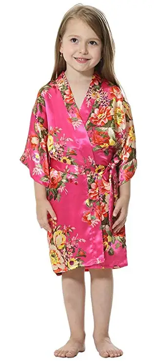 Атласный Шелковый детский халат, кимоно, свадебное платье подружки невесты с цветочным узором для девочек, халат, Модная новейшая одежда для сна