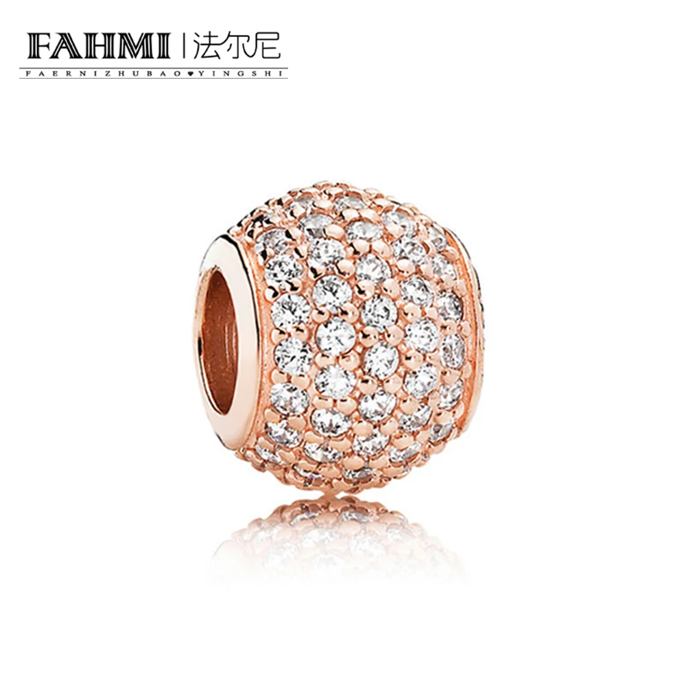 

FAHMI 100% 925 Sterling Silver 1:1 Original Pink Pave Ball Charm Vintage Women's Jewelry Wedding Gift