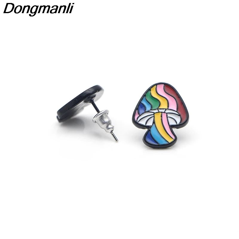 P2618 Dongmanli Цветные Грибы из нержавеющей стали, пирсинг для уха, детские серьги-гвоздики для женщин, эмалевые серьги, ювелирные изделия