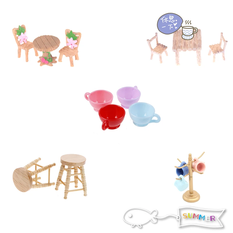 

1/12 Scale Dollhouse Miniature Dining Chair Table Furniture Set For Doll House Kitchen Food Furniture Toys Sets