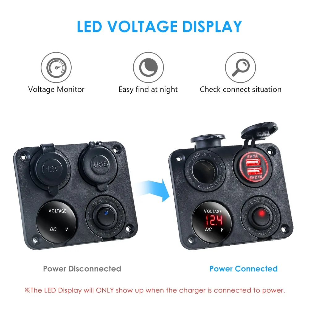 12 V-24 V многофункциональное 4 в 1 Автомобильное зарядное устройство Панель Dual USB Водонепроницаемый прикуриватель для автомобилей Грузовик Мотоцикл Бо