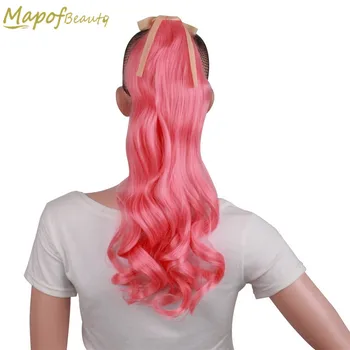 

MapofBeauty 20" Long Curly Gold Blue Red Pony Tail Synthetic Hair Extensions Clip In one Piece Women Fake Hair Ribbon Ponytails