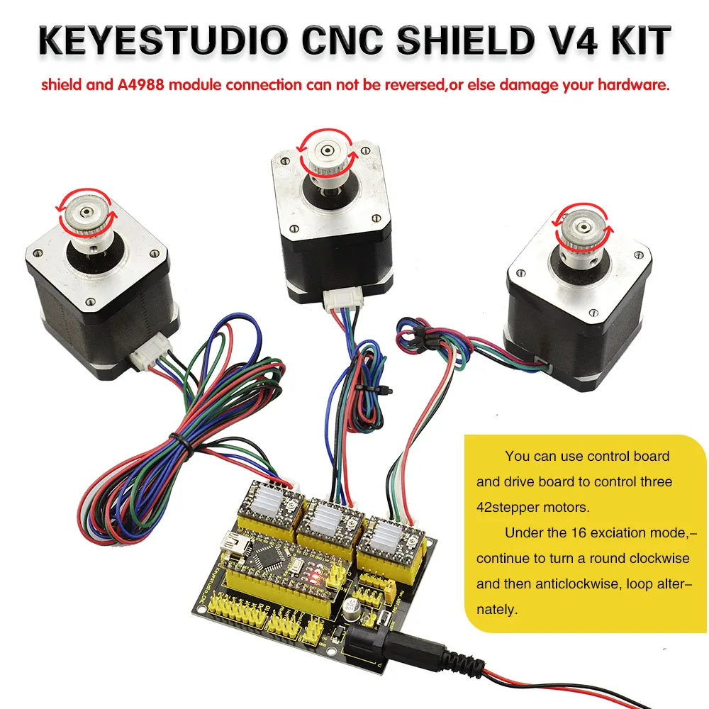 Free Shipping! New! Keyestudio Cnc Shield V4 +3pcs A4988 Driver.