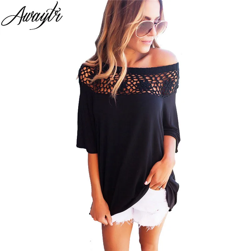 Awaytr Lace Stitching Blouses Sexy Hollow Out Off Shoulder Blouses Shirts Half Sleeve White Cotton Blusa Solid Women Tops Black white-cotton-lace-top : image Awaytr Lace Stitching Blouses Sexy Hollow Out Off Shoulder Blouses Shirts Half Sleeve White Cotton Blusa Solid Women Tops Black white-cotton-lace-top