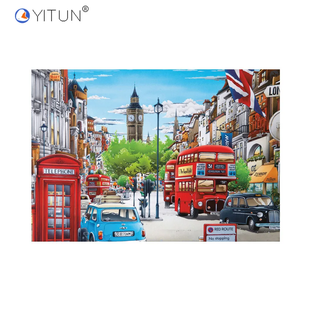 

YITUN City Landscape DIY 5D Diamond Painting Living Room Round Resins Diamond Embroidery London Bus Deco Dinner Room