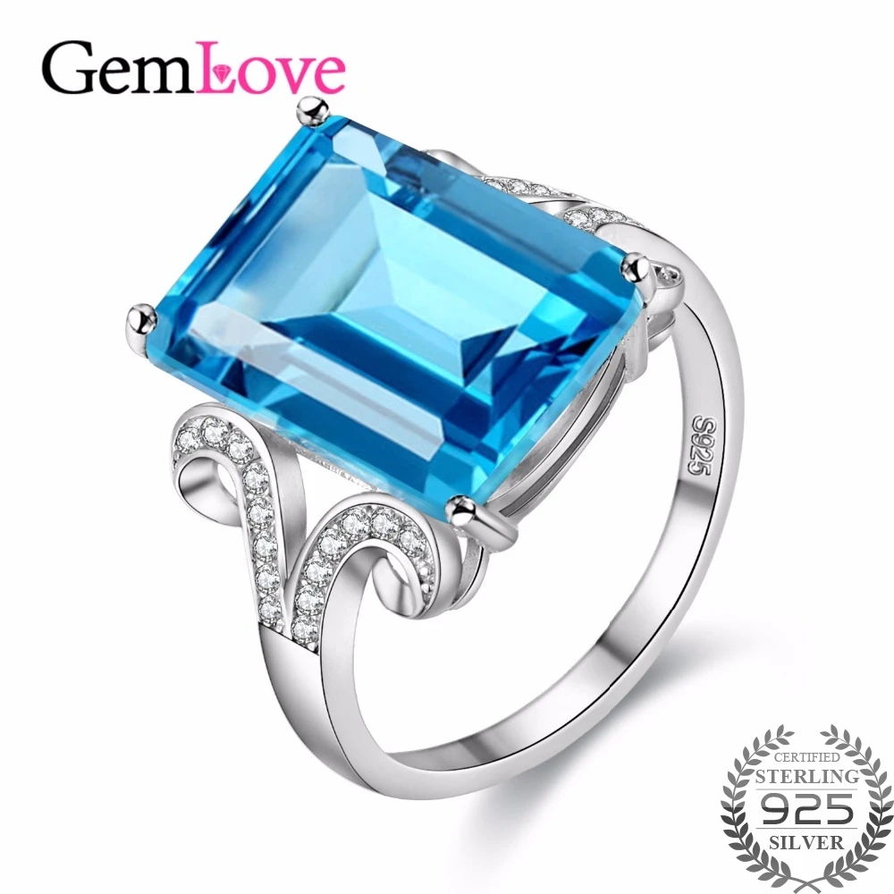 Gemlove Tested 10ct Topaz Large Costume Jewelry Rings Gemstone 925 Sterling Silver Ring Gifts